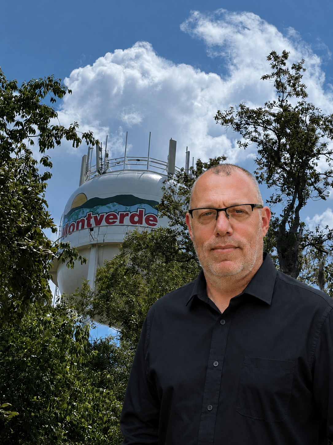 Joe Morganelli in front of the Montverde water tower